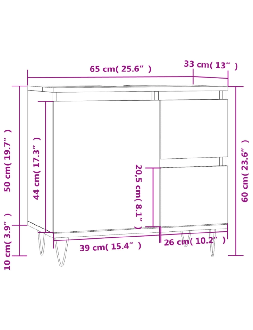 imagem de vidaXL Armário de casa de banho 65x33x60cm derivados de madeira branco11