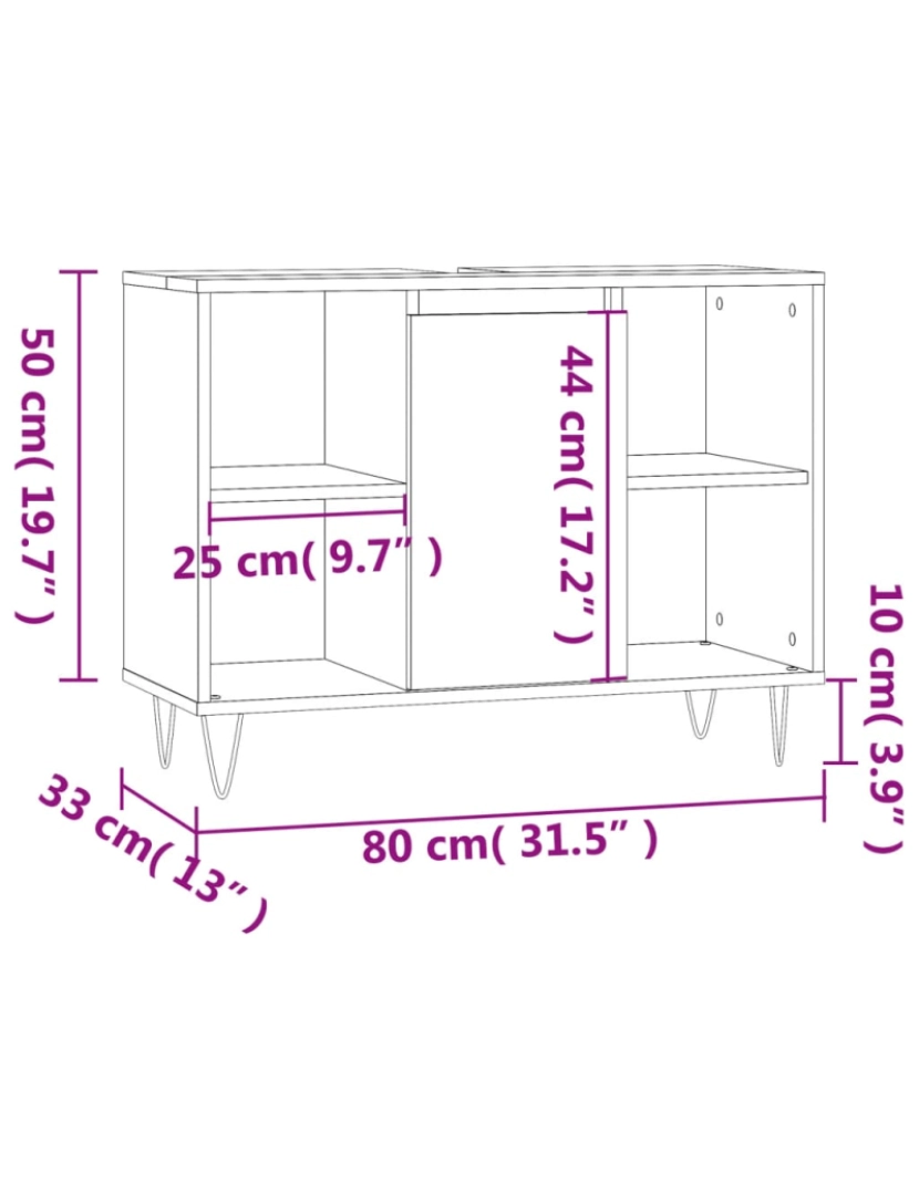 imagem de vidaXL Armário casa de banho 80x33x60 cm deriv.madeira carvalho fumado11