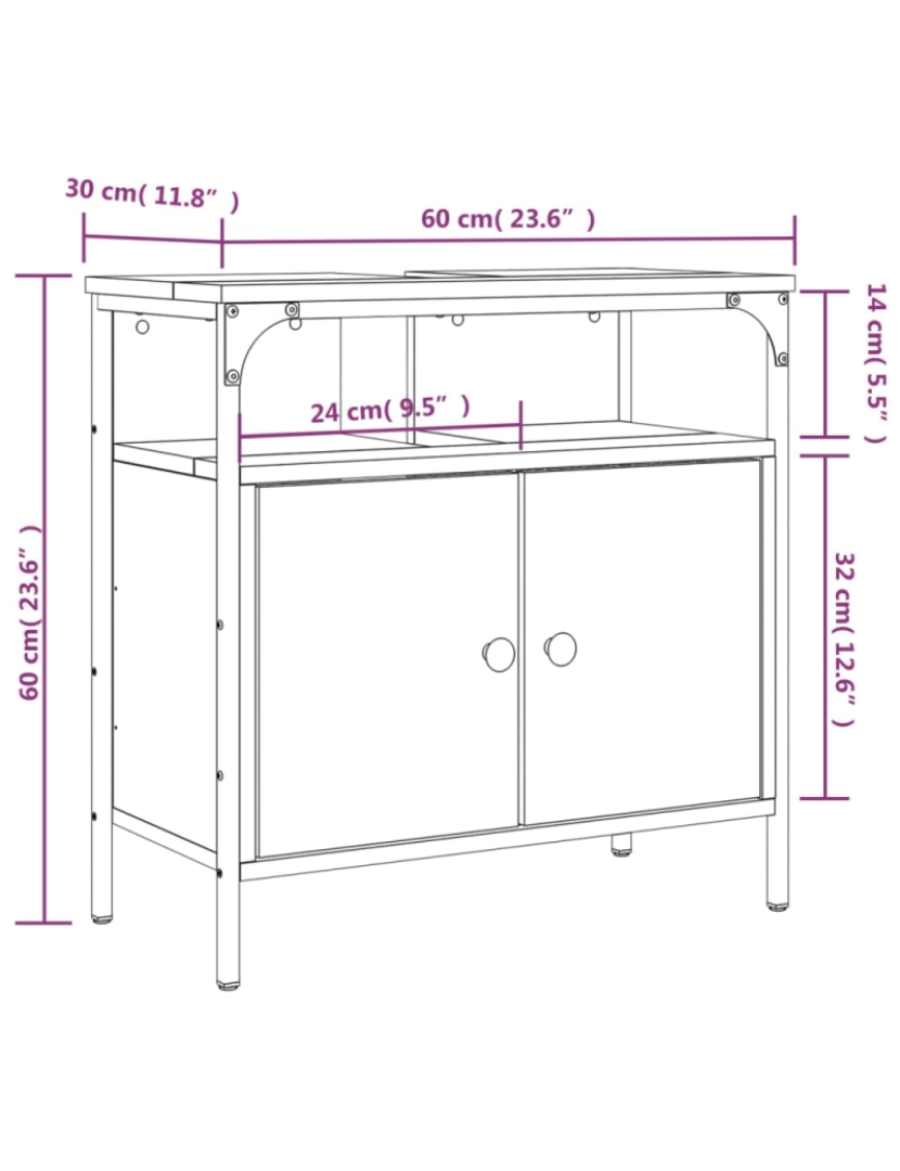 imagem de vidaXL Móvel p/ lavatório 60x30x60cm derivados madeira carvalho fumado11