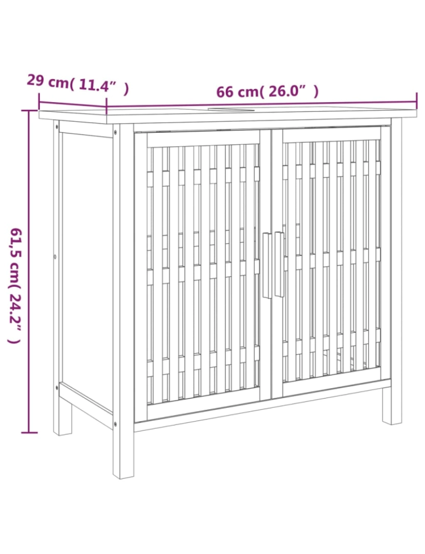 imagem de vidaXL Armário lavatório casa de banho 66x29x61,5cm nogueira maciça8