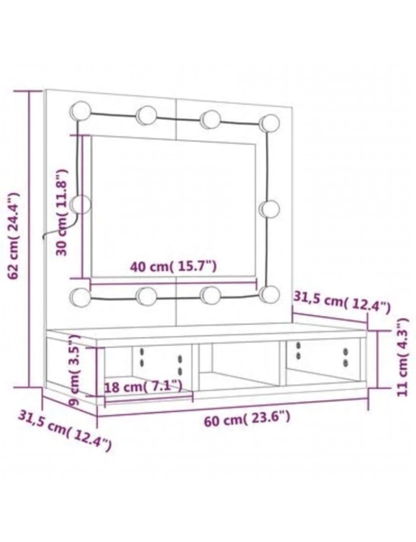 imagem de vidaXL Armário espelhado com LED 60x31,5x62 cm carvalho sonoma11