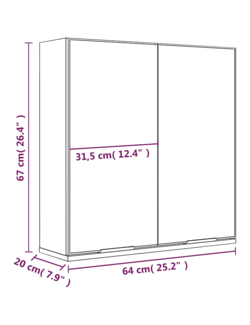 imagem de vidaXL Armário espelhado p/ casa de banho 64x20x67 cm cinzento sonoma11