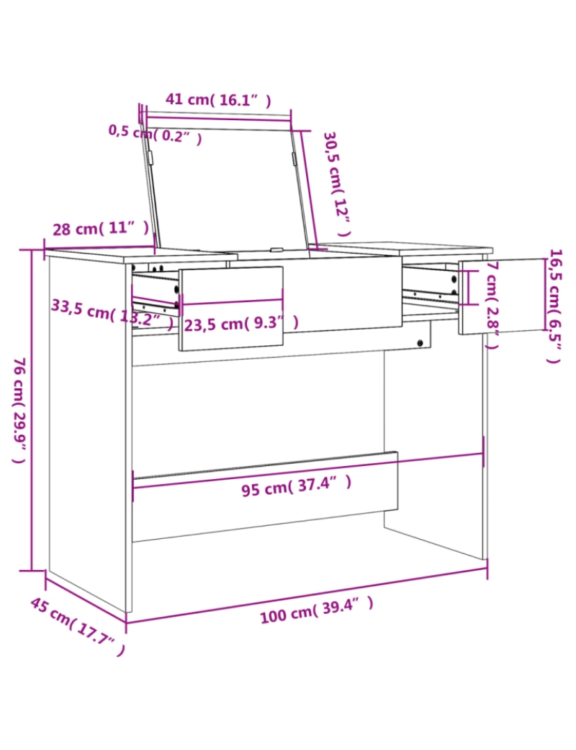 imagem de vidaXL Toucador com espelho 100x45x76 cm cinzento cimento11