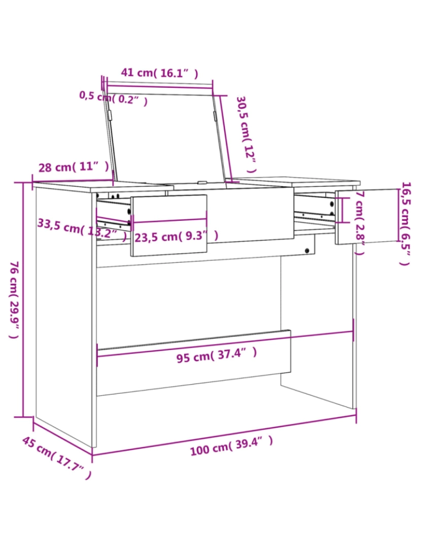 imagem de vidaXL Toucador com espelho 100x45x76 cm cinzento sonoma11