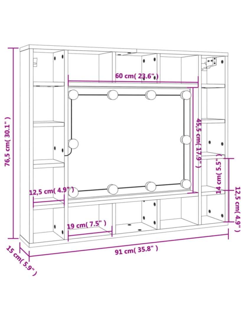 imagem de vidaXL Armário espelhado com luzes LED 91x15x76,5 cm preto11