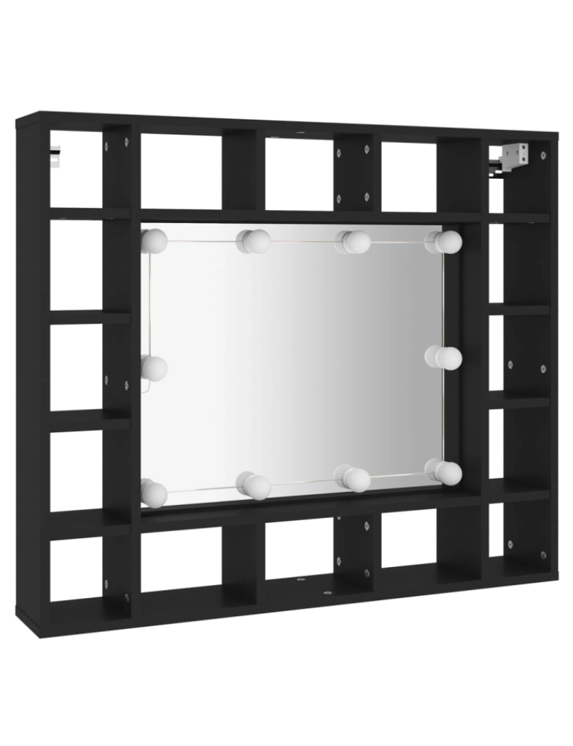 imagem de vidaXL Armário espelhado com luzes LED 91x15x76,5 cm preto7