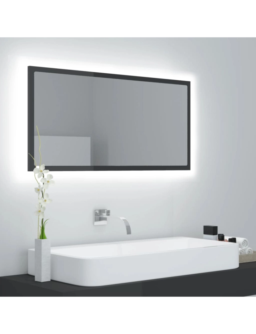 Vidaxl - vidaXL Espelho casa banho c/ LED 90x8,5x37 cm acrílico cinza brilhante