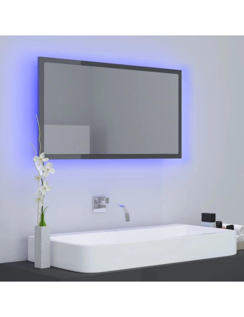 imagem de vidaXL Espelho casa banho c/ LED 80x8,5x37 cm acrílico cinza brilhante4