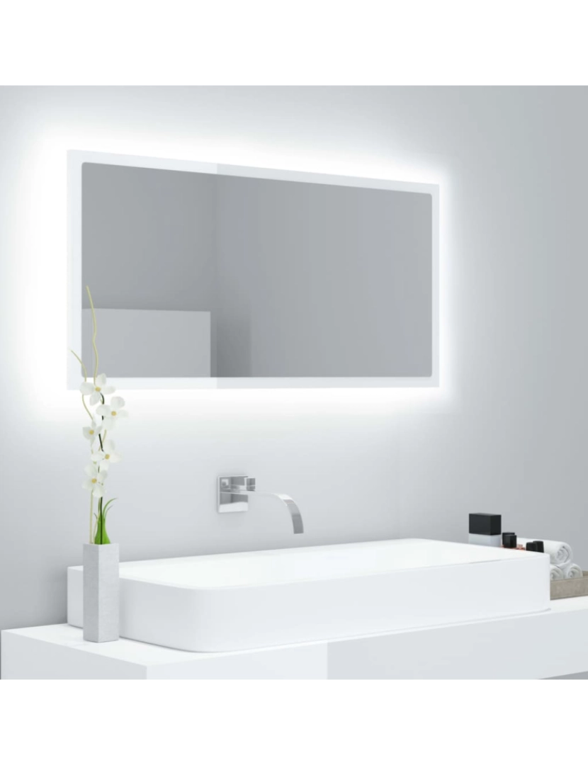 Vidaxl - vidaXL Espelho casa banho c/ LED 90x8,5x37cm acrílico branco brilhante