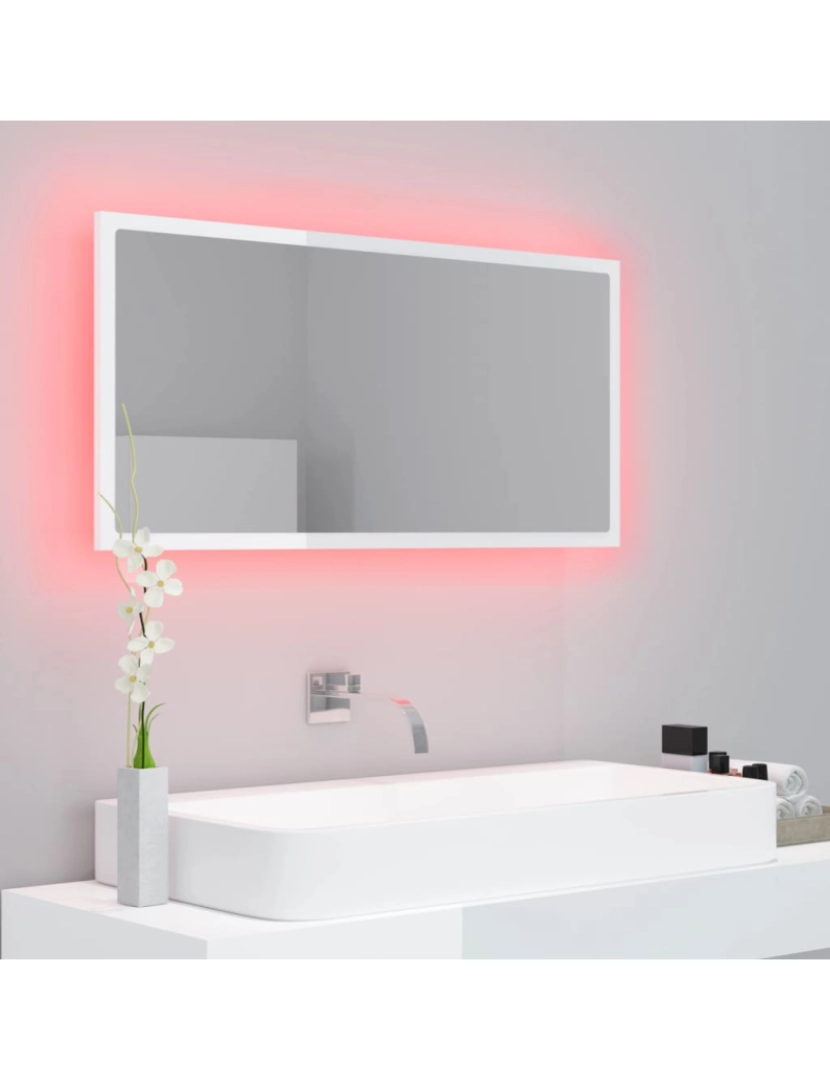 imagem de vidaXL Espelho casa banho c/ LED 90x8,5x37cm acrílico branco brilhante10