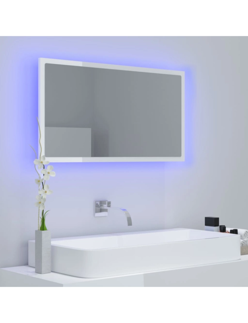 imagem de vidaXL Espelho casa banho c/ LED 80x8,5x37cm acrílico branco brilhante4