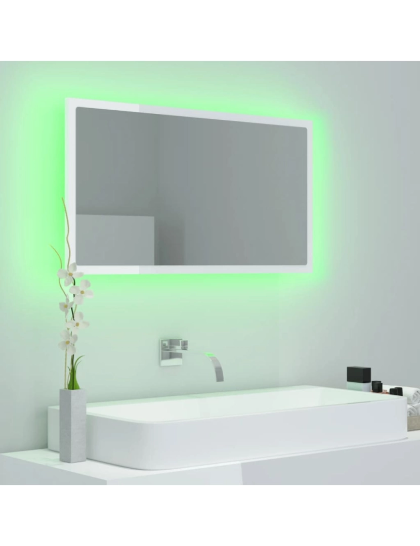 imagem de vidaXL Espelho casa banho c/ LED 80x8,5x37cm acrílico branco brilhante5