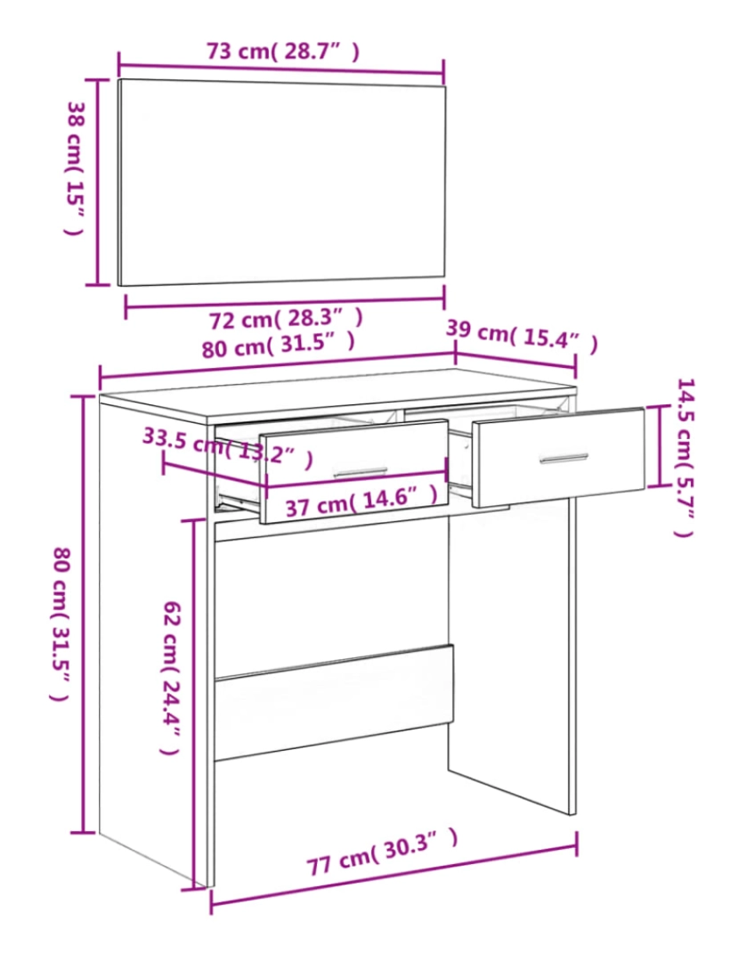 imagem de vidaXL Toucador com espelho 80x39x80 cm preto11