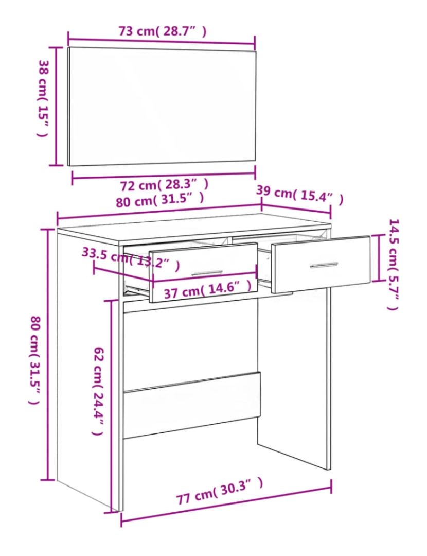 imagem de vidaXL Toucador com espelho 80x39x80 cm branco11