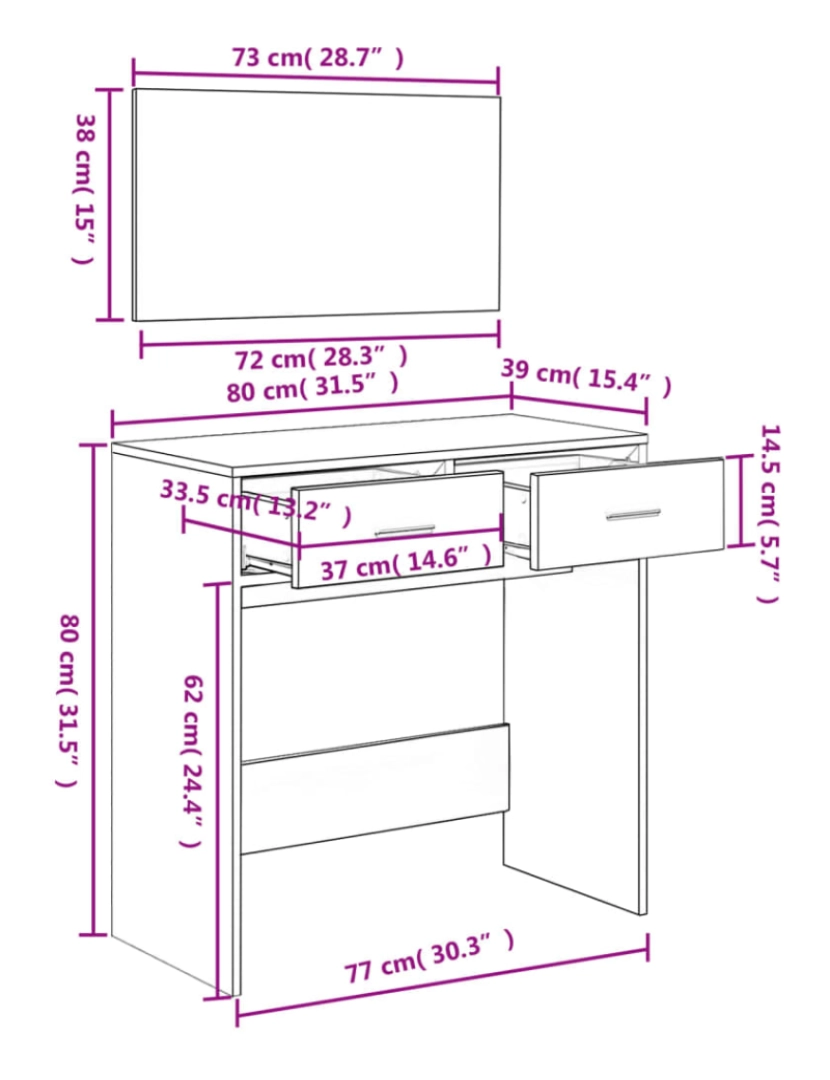 imagem de vidaXL Toucador com espelho 80x39x80 cm cinzento cimento11