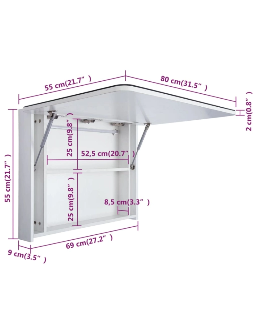 imagem de vidaXL Armário espelhado para casa de banho com LED 80x9,5x55 cm9