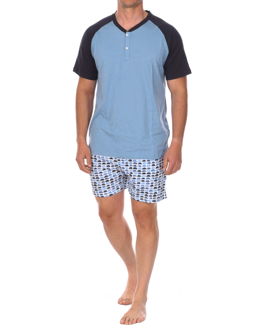 J And J Brothers - Pijama masculino de manga curta com decote em V abotoado JJBCH5700