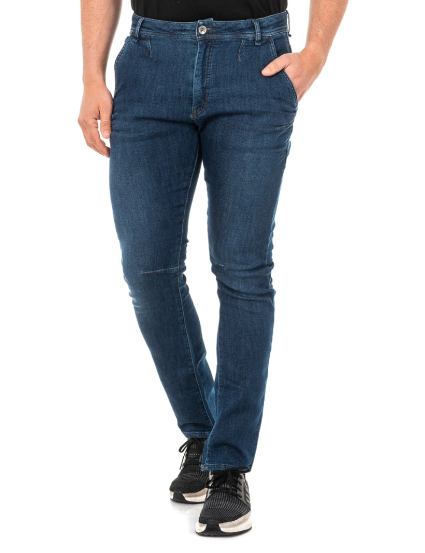 imagem de Calça jeans longa masculina de corte reto e bainha JMT0101