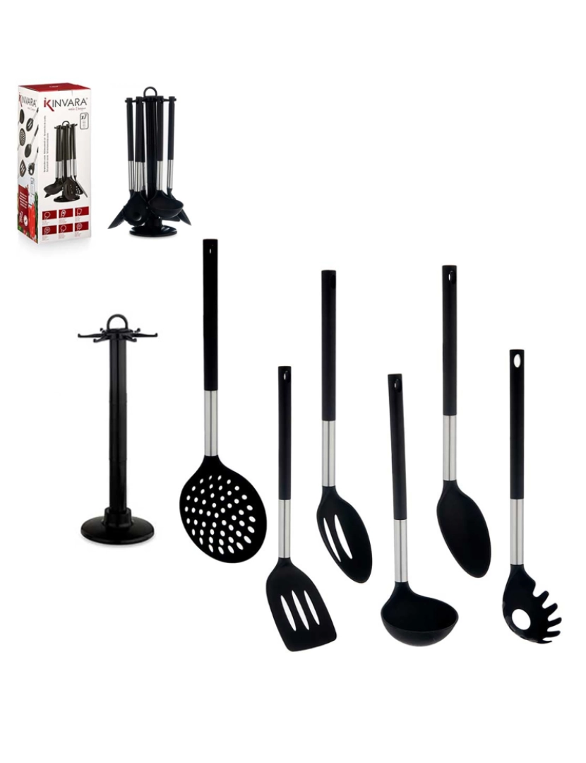 DAM - DAM CONJUNTO  7 PZS UTENSILIOS DE COZINHA PRETO PRATA 14x14x38 Cm. Cor preta