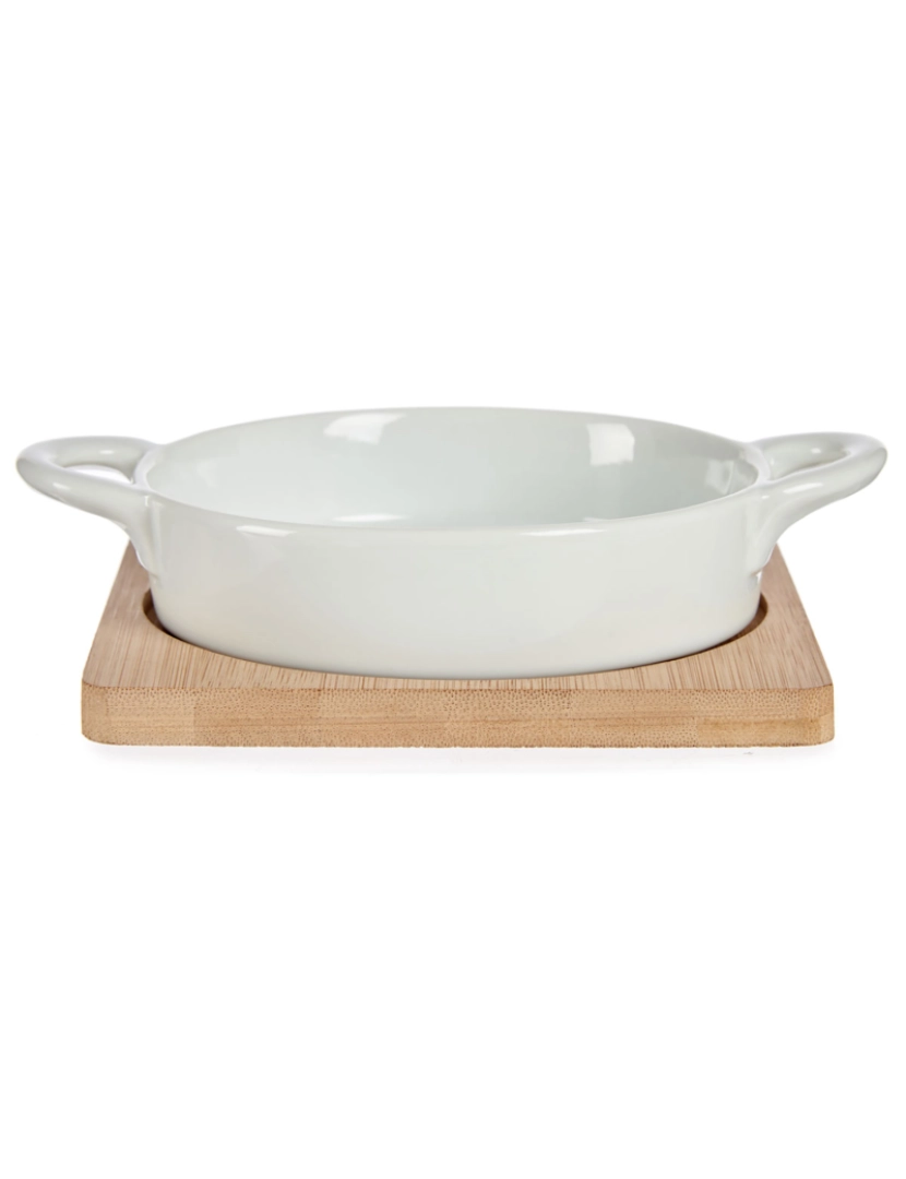 DAM - DAM BANDEJA REDONDA  COM BASE EM BAMBU 12,5CM 14x17,2x4,3 Cm. Cor branca