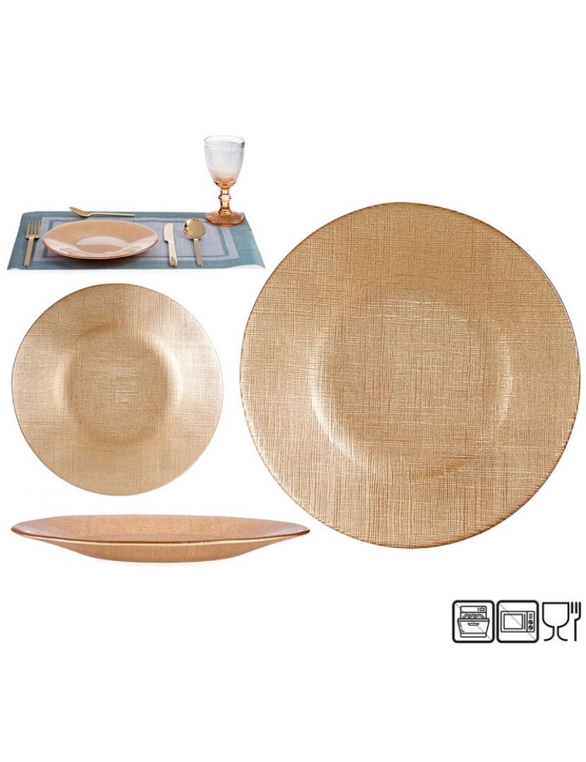 DAM - DAM CONJUNTO  6 PRATOS DE VIDRO 21CM 21x2x21 Cm. Cor: Ouro