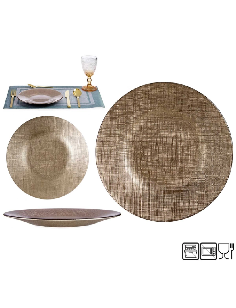 DAM - DAM CONJUNTO  6 PRATOS DE VIDRO 21CM OURO 21x2x21 Cm. Cor: Ouro