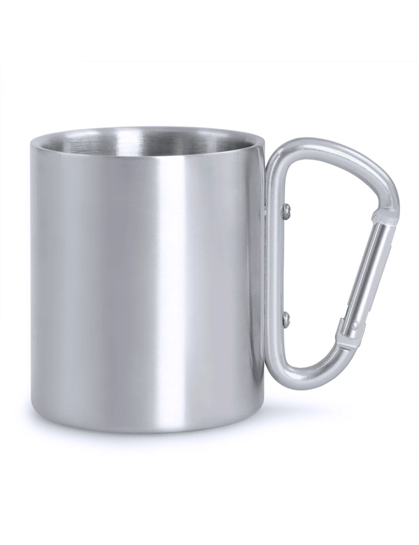 imagem de DAM  Caneca pequena em aço inox 210 ml com alça mosquetão. 7x7x8 cm. Prata1