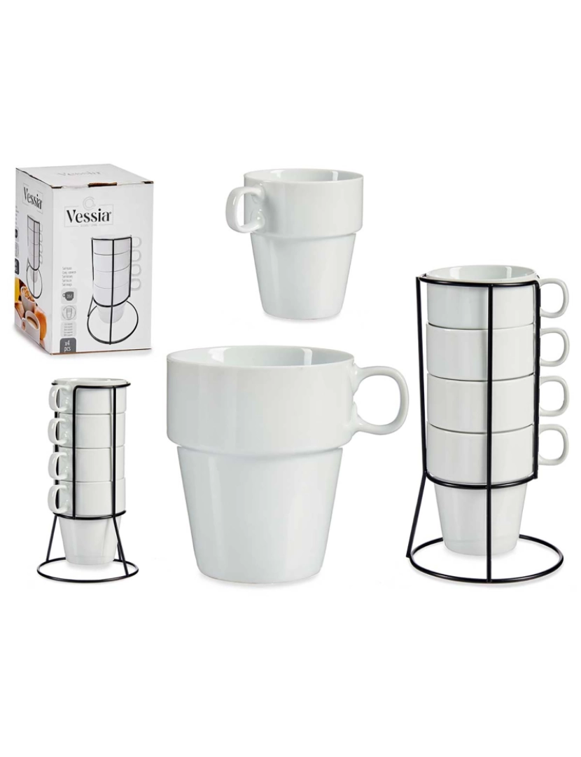 DAM - DAM  CONJUNTO 4 COPOS EMPILHÁVEIS BRANCO COM PRATELEIRA 350ML 11x12x22 Cm. Cor branca