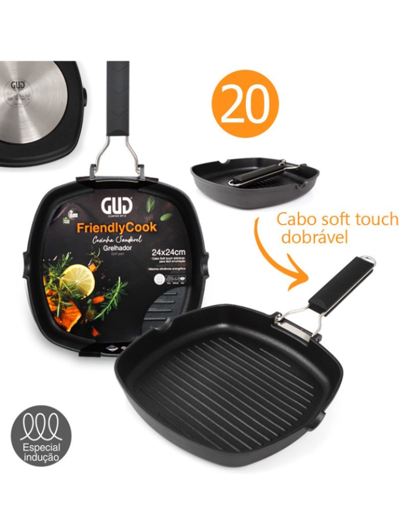 GUD - GRELHADOR FRIENDLY COOK 20X20CM ANTIADERENTE FULL INDUÇÃO C/OFERTA DESCASDOR ALHOS SILICONE