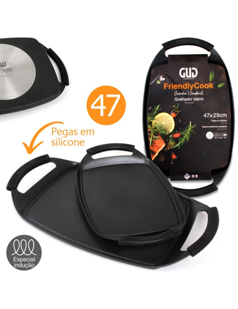 GUD - GRELHADOR PLANO FRIENDLY COOK 47X29CM ANTIADERENTE FULL INDUÇÃOC/OFERTA DESCASDOR ALHOS SILICONE