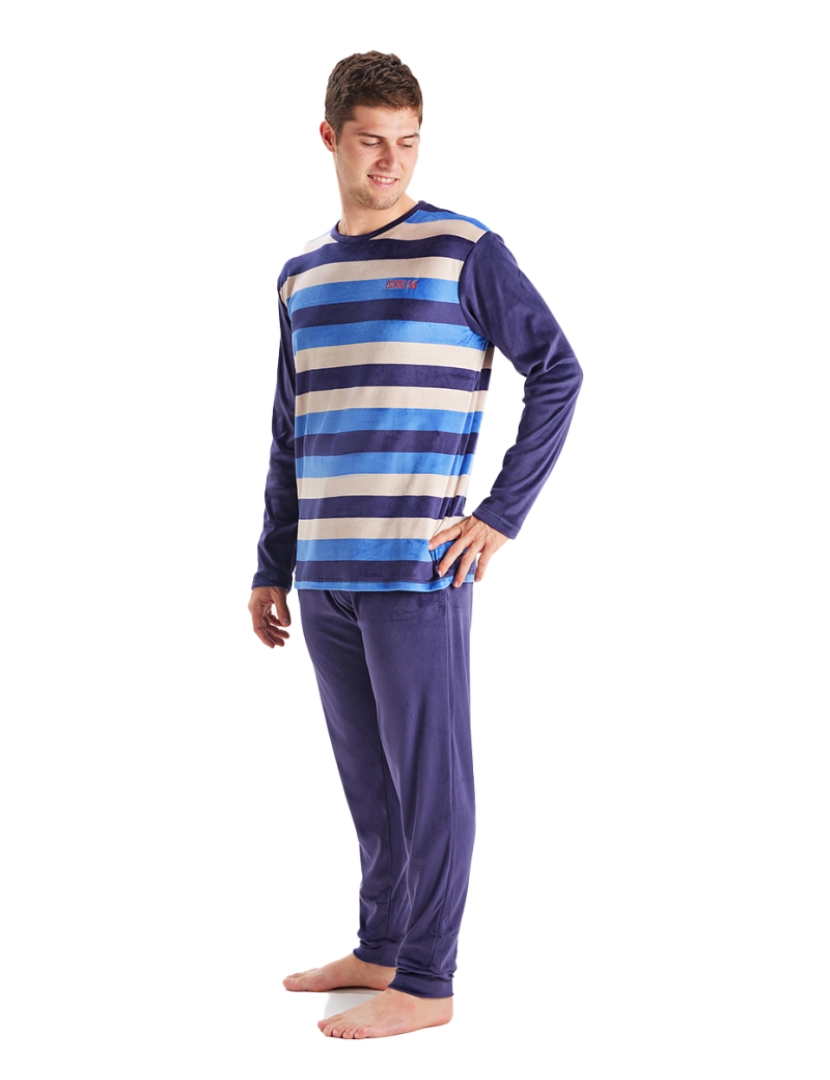 imagem de MU3 pijama masculino de veludo com gola redonda e manga comprida1