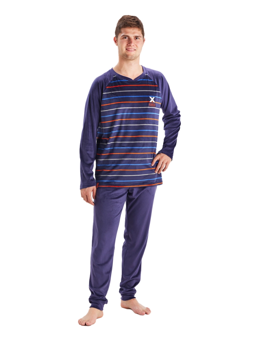 Munich - MU3 pijama masculino de veludo com gola redonda e manga comprida