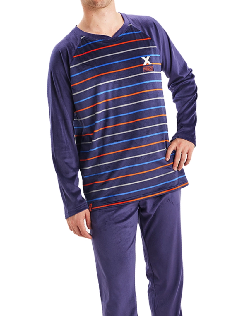 imagem de MU3 pijama masculino de veludo com gola redonda e manga comprida2