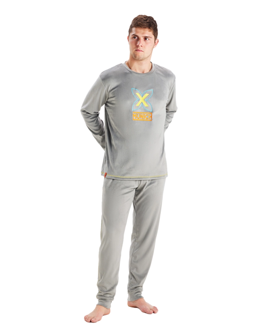 Munich - MU3 pijama masculino de veludo com gola redonda e manga comprida