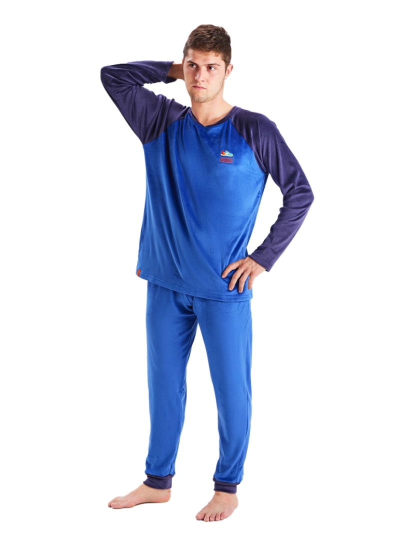 imagem de MU3 pijama masculino de veludo com gola redonda e manga comprida1