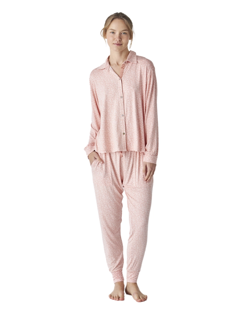 imagem de Pijama feminino estampadodo com camisa modal de manga comprida JJB61