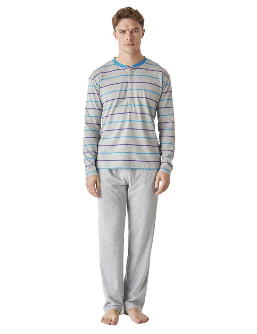 J And J Brothers - Pijama masculino de algodão com mangas compridas e meio fechado JJBEP5500