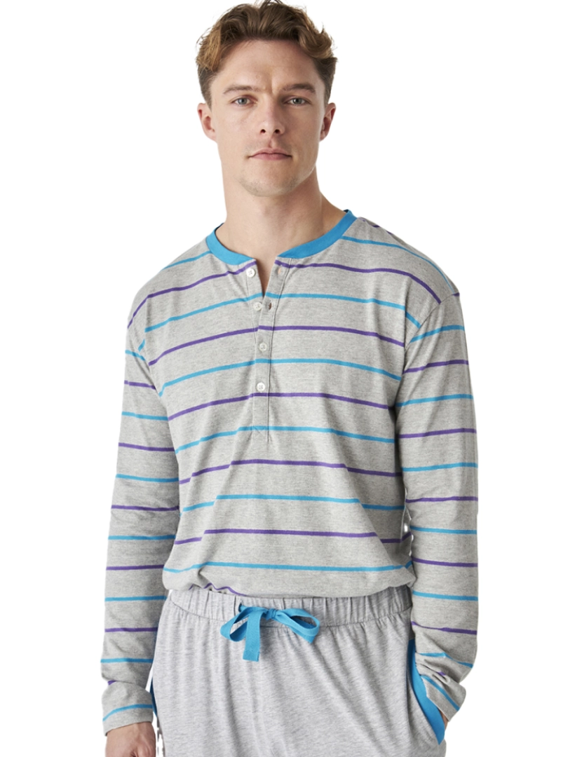 imagem de Pijama masculino de algodão com mangas compridas e meio fechado JJBEP55002