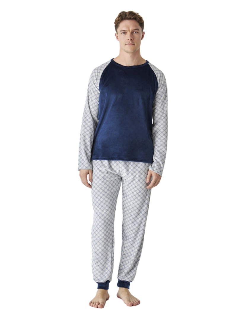 J And J Brothers - Pijama de inverno masculino de veludo de manga comprida JJBEP5301