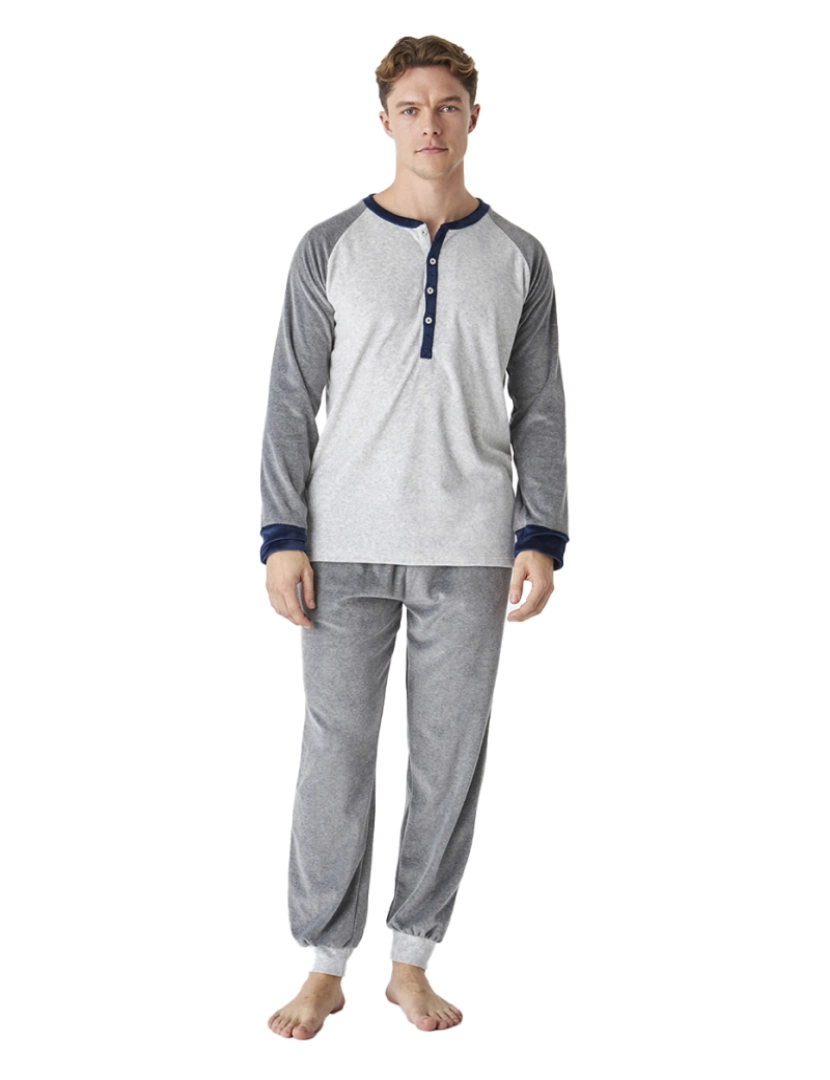 imagem de Pijama de inverno masculino de veludo com mangas compridas JJBEP53021