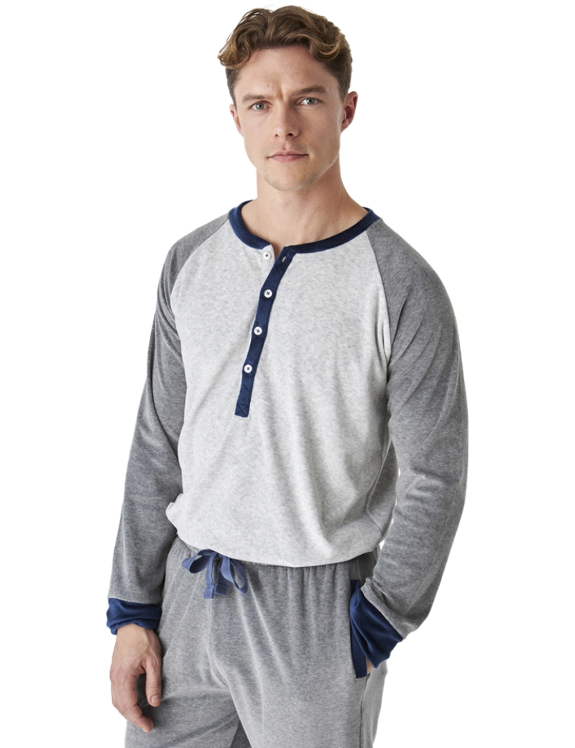 imagem de Pijama de inverno masculino de veludo com mangas compridas JJBEP53022