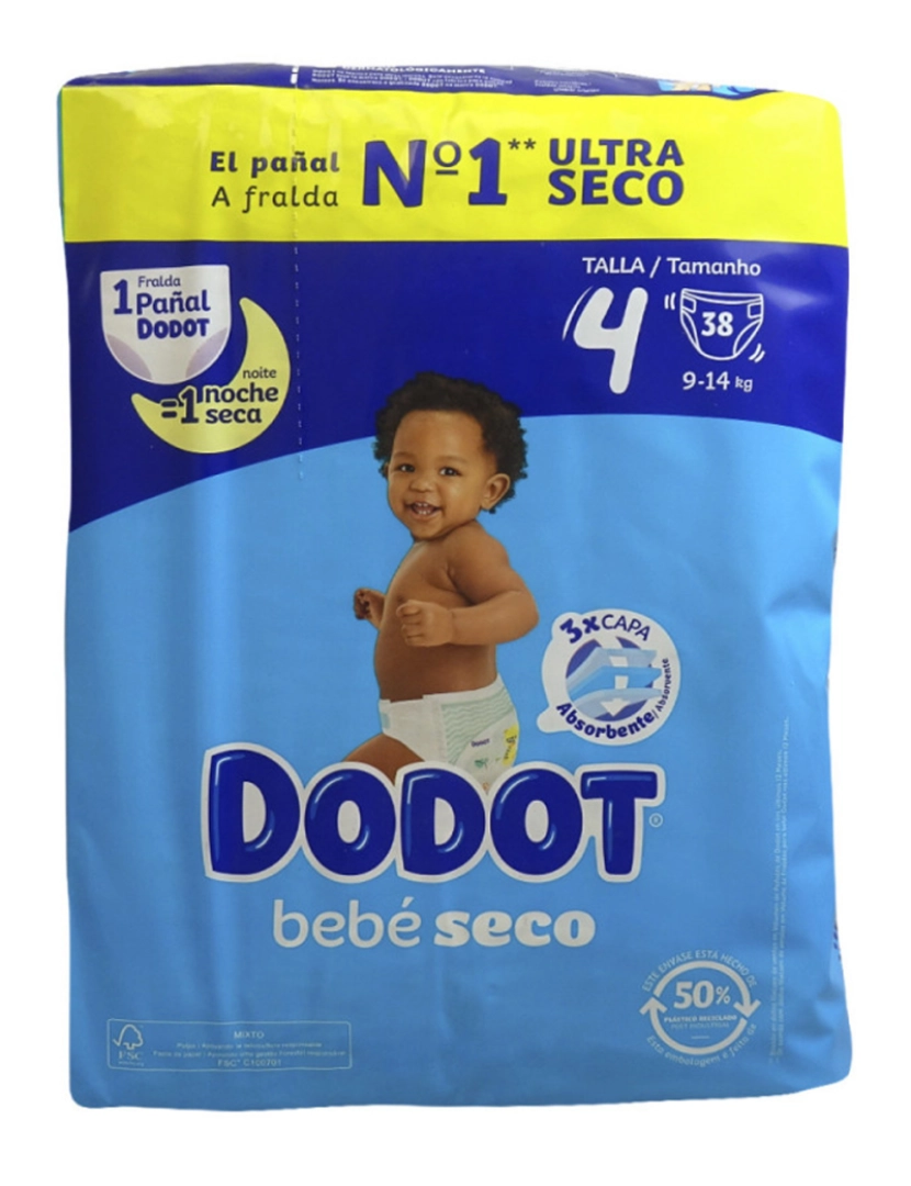 Dodot - Fraldas tamanho 4 seca bebê 9-14 kg 38 unidades