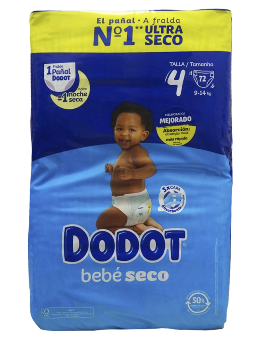 Dodot - Fraldas tamanho 4 seca bebê 9-14 kg 72 unidades