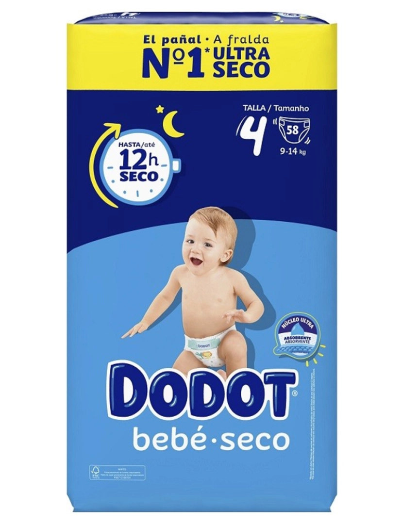 Dodot - Fraldas tamanho 4 seca bebê 9-14 kg 58 unidades