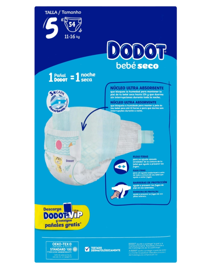 Dodot - Fraldas tamanho 5 bebê seco 11-16 kg 54 unidades