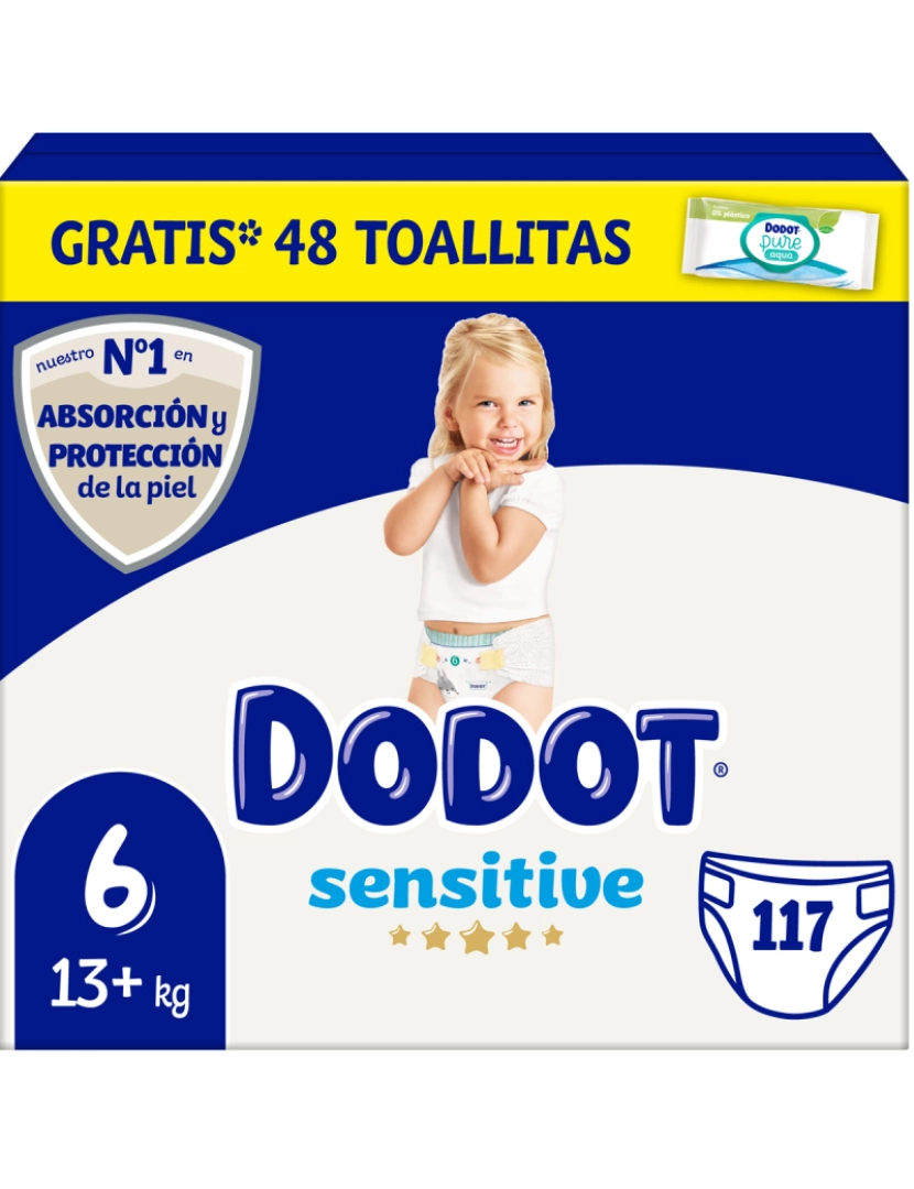 Dodot - Fraldas tamanho 6 sensíveis 13+ kg embalagem 117 unidades