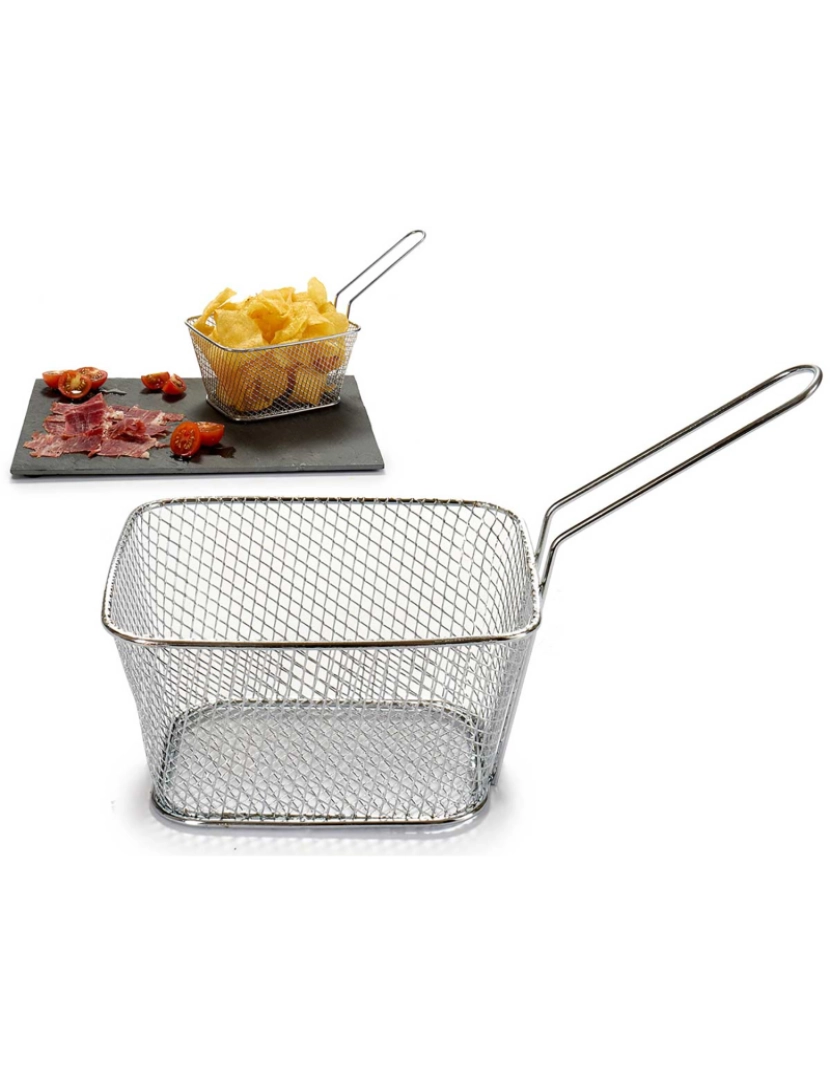 DAM - DAM RECIPIENTE PARA FRITADEIRA  COM CABO DE GRADE GRANDE 23x11x13 Cm. Prata