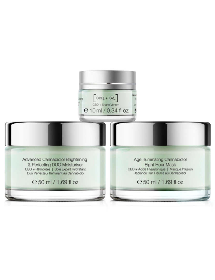 Symbiosis London - BUNDLE Cannabidiol and Tightening skin Expert (3 pcs): [CBD + Isododecane] - Pro Cannabidiol Tightening & Mattifying Double Serum + [CBD + Retinoids] - Advanced Cannabidiol Brightening & Perfecting DUO Moisturiser + [CBD + Snake Venom] - Expert Cannabidio