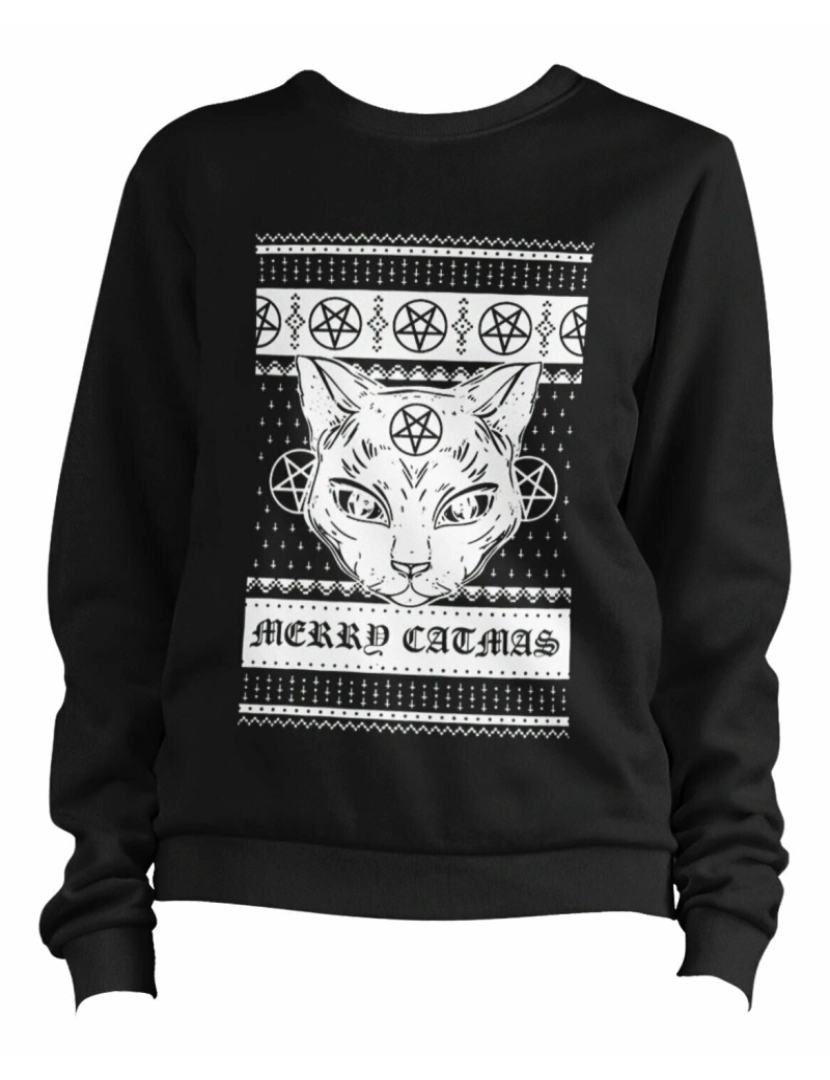 imagem de moletom Moletom gótico Merry Catmas CrewneckHoodie moletom-S1