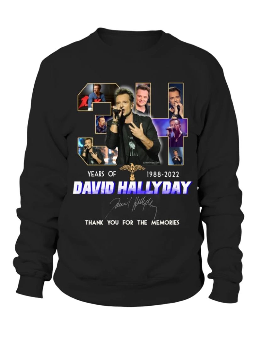 imagem de moletom DAVID HALLYDAY 34 ANOS DE 1988-2022 moletom CrewneckHoodie moletom-S1